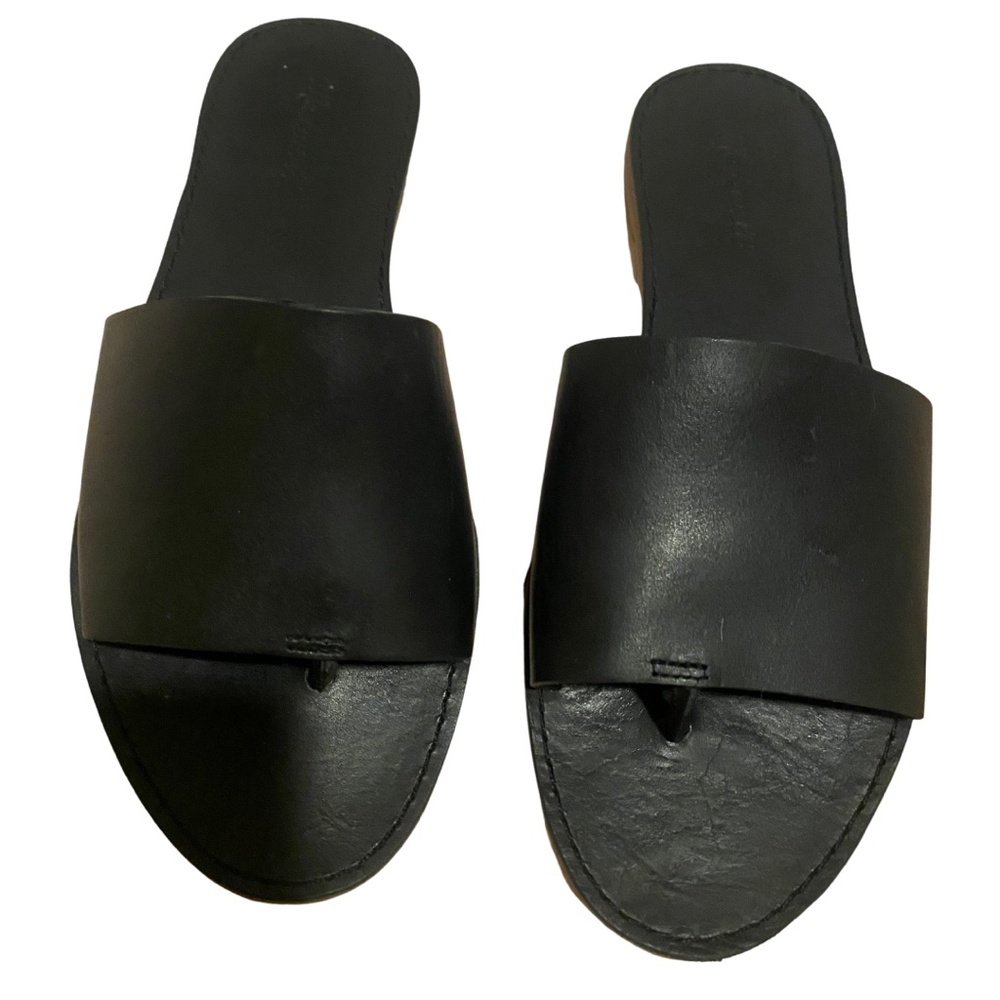 10M Madewell Boardwalk Post Slide Sandal in Black Leather